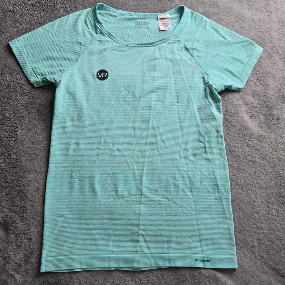 Patagonia Gatewood Short Sleeve Top Womens Small Green VR Logo Hiking Outdoors